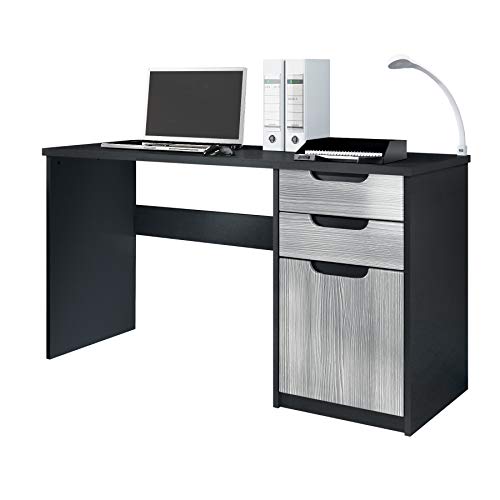 Vladon, Vladon Desk Bureau Office Furniture Logan, Carcass in Black matt/Fronts in Avola-Anthracite