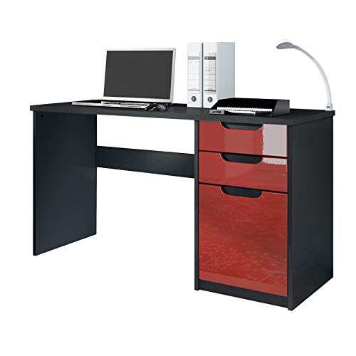 Vladon, Vladon Desk Bureau Office Furniture Logan, Carcass in Black matt/Fronts in Bordeaux High Gloss