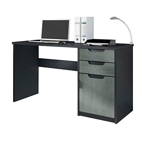 Vladon, Vladon Desk Bureau Office Furniture Logan, Carcass in Black matt/Fronts in Concrete Dark Grey