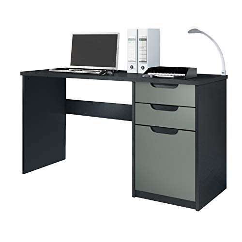 Vladon, Vladon Desk Bureau Office Furniture Logan, Carcass in Black matt/Fronts in Graphite satin-finished
