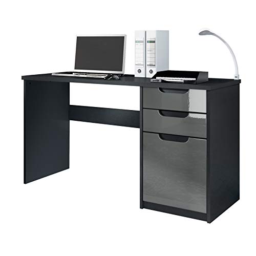 Vladon, Vladon Desk Bureau Office Furniture Logan, Carcass in Black matt/Fronts in Grey High Gloss