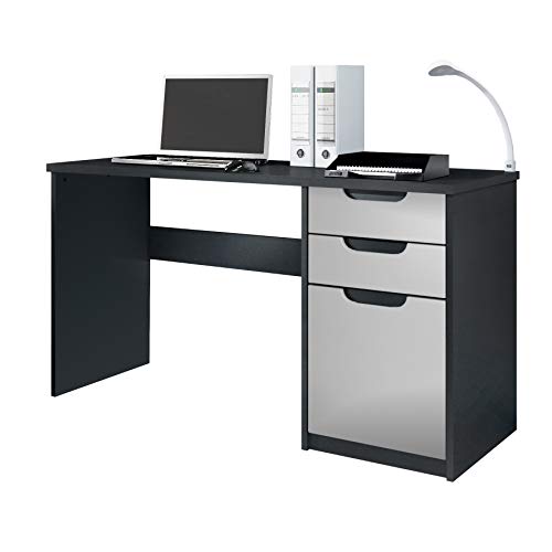 Vladon, Vladon Desk Bureau Office Furniture Logan, Carcass in Black matt/Fronts in Light Grey satin-finished