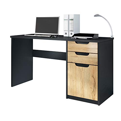 Vladon, Vladon Desk Bureau Office Furniture Logan, Carcass in Black matt/Fronts in Oak Nature