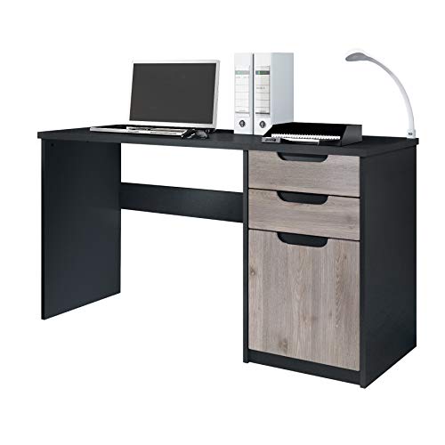 Vladon, Vladon Desk Bureau Office Furniture Logan, Carcass in Black matt/Fronts in Oak Nordic