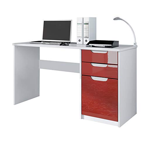 Vladon, Vladon Desk Bureau Office Furniture Logan, Carcass in White matt/Fronts in Bordeaux High Gloss
