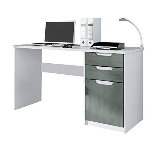 Vladon, Vladon Desk Bureau Office Furniture Logan, Carcass in White matt/Fronts in Concrete Dark Grey