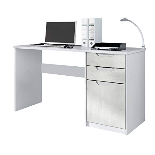 Vladon, Vladon Desk Bureau Office Furniture Logan, Carcass in White matt/Fronts in Concrete Grey Oxid