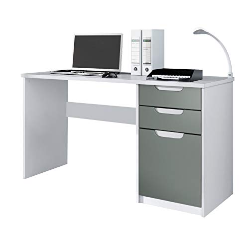 Vladon, Vladon Desk Bureau Office Furniture Logan, Carcass in White matt/Fronts in Graphite satin-finished