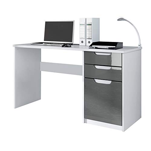 Vladon, Vladon Desk Bureau Office Furniture Logan, Carcass in White matt/Fronts in Grey High Gloss