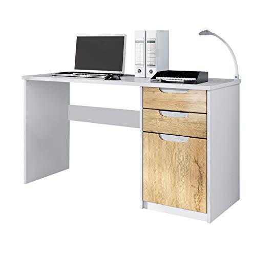 Vladon, Vladon Desk Bureau Office Furniture Logan, Carcass in White matt/Fronts in Oak Nature