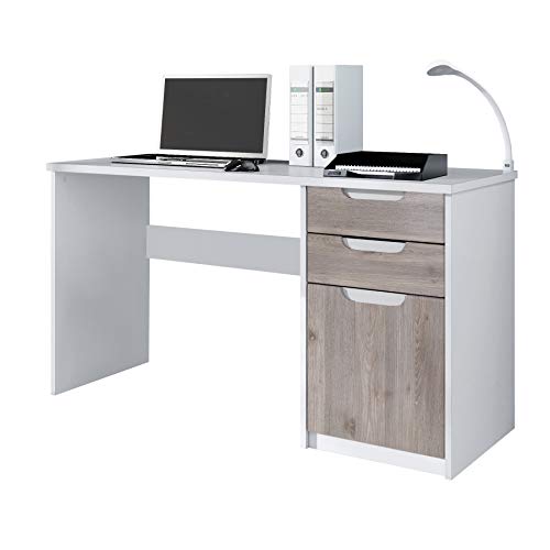Vladon, Vladon Desk Bureau Office Furniture Logan, Carcass in White matt/Fronts in Oak Nordic