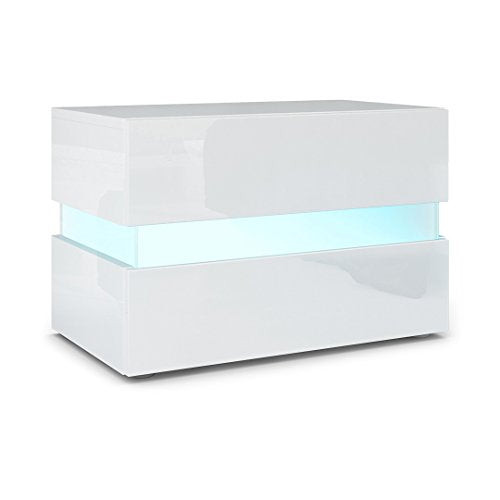 Vladon, Vladon Flow Bedside Table, Wall-Mounted Nightstand with Drawer, White High Gloss/White High Gloss, incl. LED lighting (60 x 45 x 39 cm)