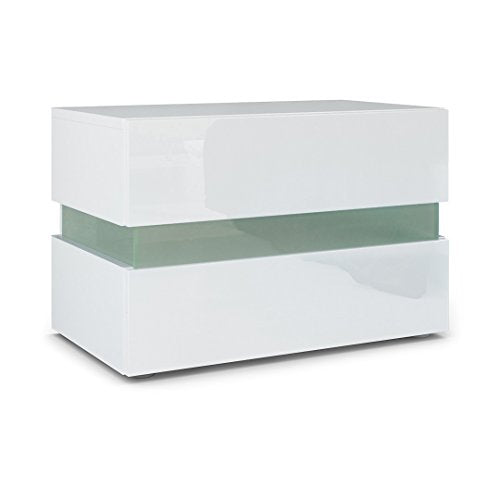 Vladon, Vladon Flow Bedside Table, Wall-Mounted Nightstand with Drawer, White matt/White High Gloss (60 x 45 x 39 cm)