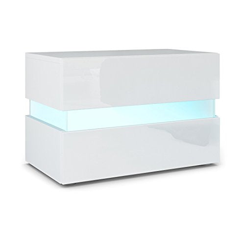 Vladon, Vladon Flow Bedside Table, Wall-Mounted Nightstand with Drawer, White matt/White High Gloss, incl. LED lighting (60 x 45 x 39 cm)