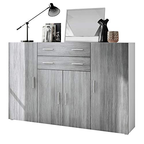 Vladon, Vladon Highboard Aron Sideboard with 8 Compartments and 2 Drawers, Carcass in White matt, Fronts in Avola-Anthracite