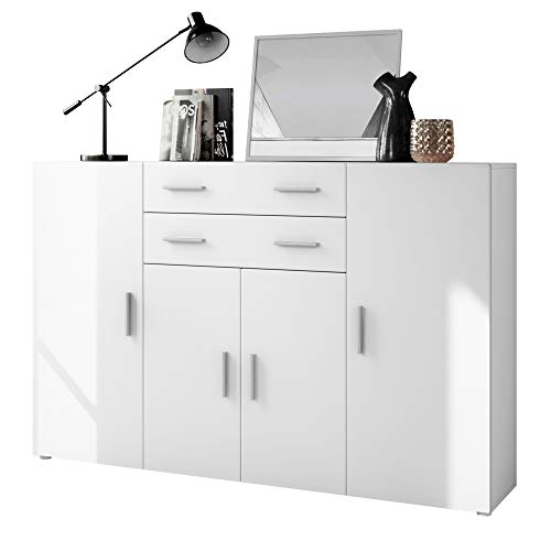 Vladon, Vladon Highboard Aron Sideboard with 8 Compartments and 2 Drawers, Carcass in White matt, Fronts in White matt