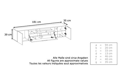 Vladon, Vladon Mogan Lowboard, TV Unit with 2 Doors, 1 Drop-Down Door and 1 Open Compartment, White matt/Black matt (181 x 39 x 35 cm)