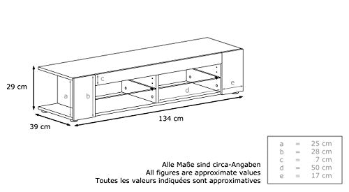 Vladon, Vladon Movie Lowboard, TV Unit with 4 Open Compartments and Panels, Black matt/Concrete Grey Oxide (134 x 29 x 39 cm)