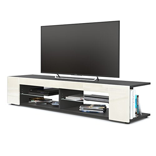 Vladon, Vladon Movie Lowboard, TV Unit with 4 Open Compartments and Panels, Black matt/Cream High Gloss (134 x 29 x 39 cm)