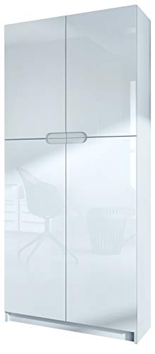 Vladon, Vladon Office furniture Storage Cabinet Cupboard Logan, Carcass in White matt/Fronts in White High Gloss
