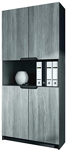 Vladon, Vladon Office furniture Storage Cabinet Cupboard Logan V2, Carcass in Black matt/Fronts in Avola-Anthracite