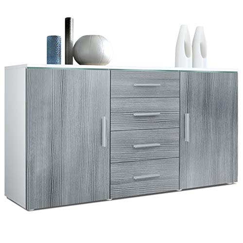 Vladon, Vladon Sideboard Chest of Drawers Faro, Carcass in White matt/Fronts in Avola-Anthracite
