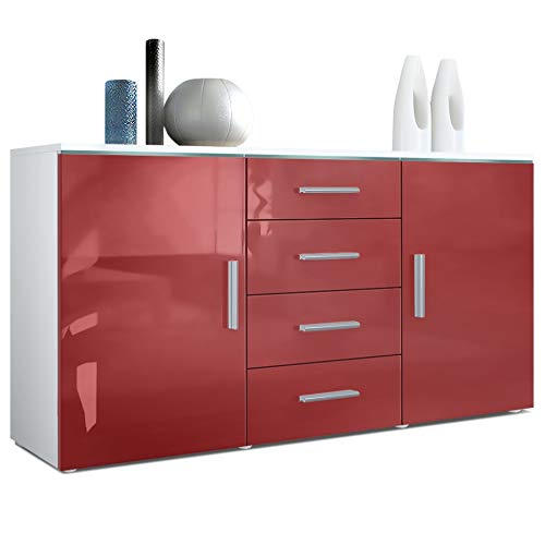 Vladon, Vladon Sideboard Chest of Drawers Faro, Carcass in White matt/Fronts in Bordeaux High Gloss