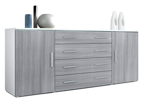 Vladon, Vladon Sideboard Chest of Drawers Faro V2, Carcass in White matt/Fronts in Avola-Anthracite
