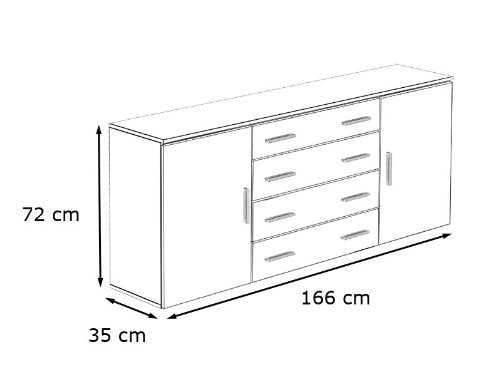 Vladon, Vladon Sideboard Chest of Drawers Faro V2, Carcass in White matt/Fronts in Black High Gloss