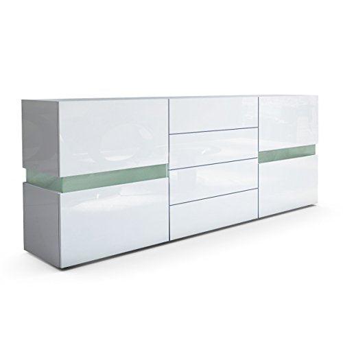 Vladon, Vladon Sideboard Chest of Drawers Flow, Carcass in White High Gloss/Front in White High Gloss