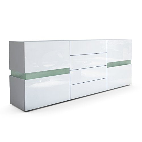 Vladon, Vladon Sideboard Chest of Drawers Flow, Carcass in White matt/Front in White High Gloss