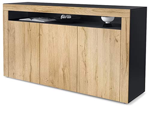 Vladon, Vladon Sideboard Chest of Drawers Valencia, Carcass in Back matt/Front in Oak Nature with a frame in Oak Nature
