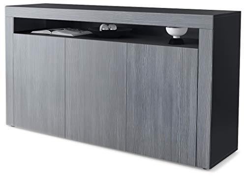 Vladon, Vladon Sideboard Chest of Drawers Valencia, Carcass in Black matt/Front in Avola-Anthracite with a frame in Avola-Anthracite