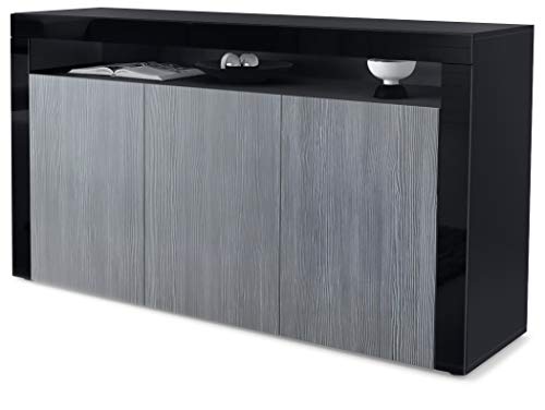 Vladon, Vladon Sideboard Chest of Drawers Valencia, Carcass in Black matt/Front in Avola-Anthracite with a frame in Black High Gloss