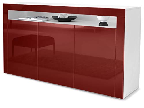 Vladon, Vladon Sideboard Chest of Drawers Valencia, Carcass in White matt/Front in Bordeaux High Gloss and a frame in Bordeaux High Gloss