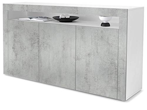 Vladon, Vladon Sideboard Chest of Drawers Valencia, Carcass in White matt/Front in Concrete Grey Oxide with a frame in Concrete Grey Oxide