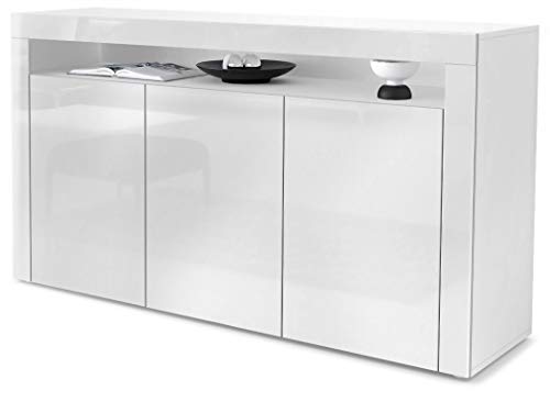 Vladon, Vladon Sideboard Chest of Drawers Valencia, Carcass in White matt/Front in White High Gloss and a frame in White High Gloss