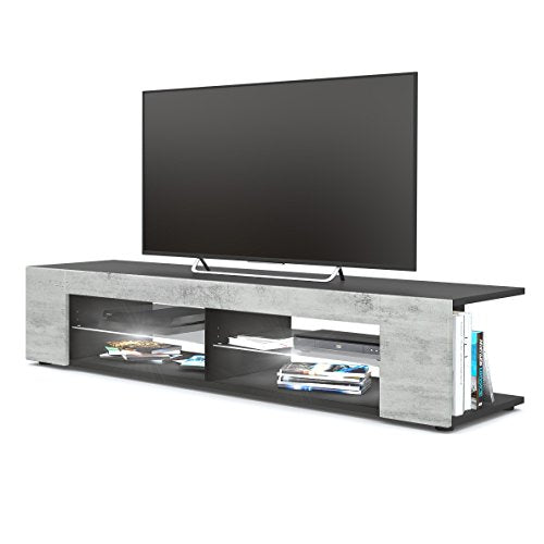 Vladon, Vladon TV Unit Stand Movie, Carcass in Black matt/Front in Concrete Grey Oxid with LED lighting in White