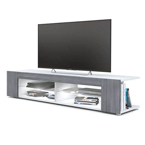 Vladon, Vladon TV Unit Stand Movie, Carcass in White matt/Front in Avola-Anthracite with LED lighting in White