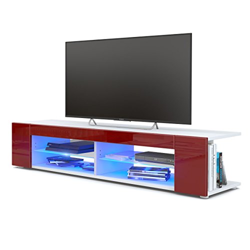 Vladon, Vladon TV Unit Stand Movie, Carcass in White matt/Front in Bordeaux High Gloss with LED lighting in Blue