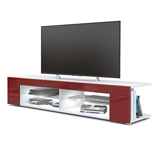 Vladon, Vladon TV Unit Stand Movie, Carcass in White matt/Front in Bordeaux High Gloss with LED lighting in White