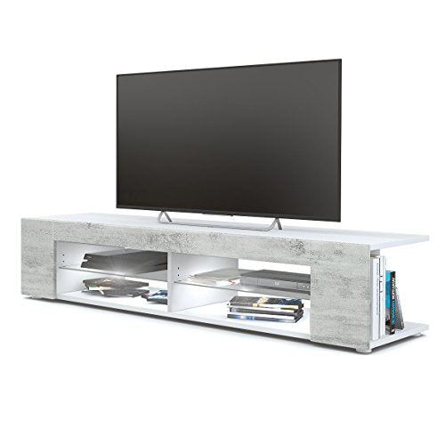 Vladon, Vladon TV Unit Stand Movie, Carcass in White matt/Front in Concrete Grey Oxid with LED lighting in White