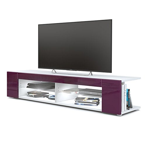 Vladon, Vladon TV Unit Stand Movie, Carcass in White matt/Front in Raspberry High Gloss with LED lighting in White