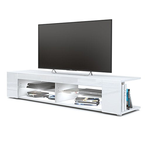 Vladon, Vladon TV Unit Stand Movie, Carcass in White matt/Front in White High Gloss with LED lighting in White