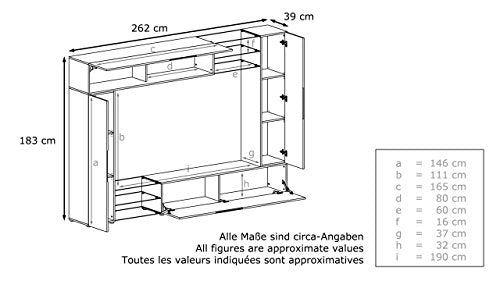 Vladon, Vladon Wall Unit TV Stand Mirage, Carcass in Black matt/Front in Bordeaux High Gloss