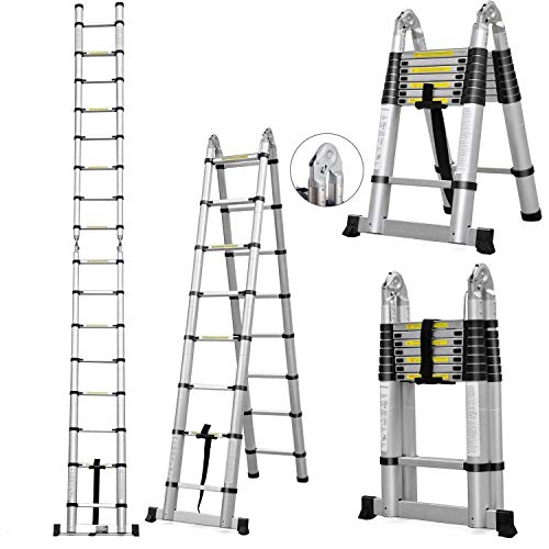 Vlio, Vlio 5M Telescopic Ladder DIY Aluminum Alloy Folding Extendable Extension Ladder A-Frame Multi Purpose (Load Capacity 150kg)