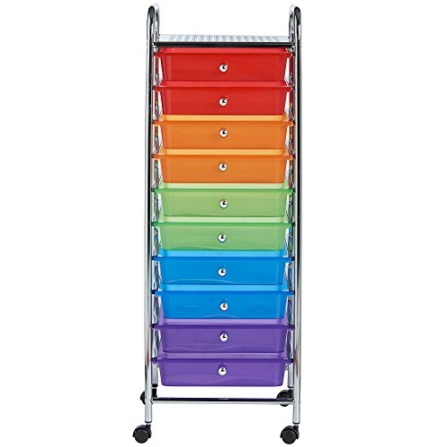 VonHaus, VonHaus 10 Drawer Rainbow Storage Trolley - For Home Office Stationery and Organisation or Salon, Make-up, Hairdressing & Beauty