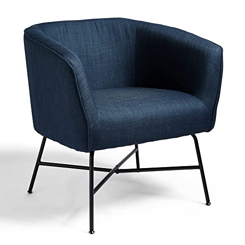 VonHaus, VonHaus Blue Accent Chair - Linen Tub Chair with Modern Black Metal Legs, Minimalist Armchair for Living Room, Lounge Chair for Bedroom