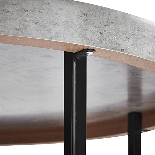 VonHaus, VonHaus Concrete Look Round Coffee Table Grey - 80cm Diameter – Modern Industrial Style Lightweight Metal Effect Furniture with Black