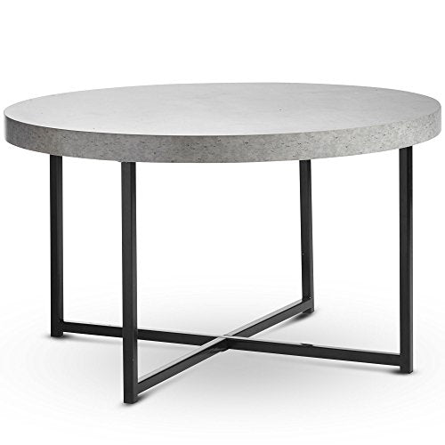 VonHaus, VonHaus Concrete Look Round Coffee Table Grey - 80cm Diameter – Modern Industrial Style Lightweight Metal Effect Furniture with Black